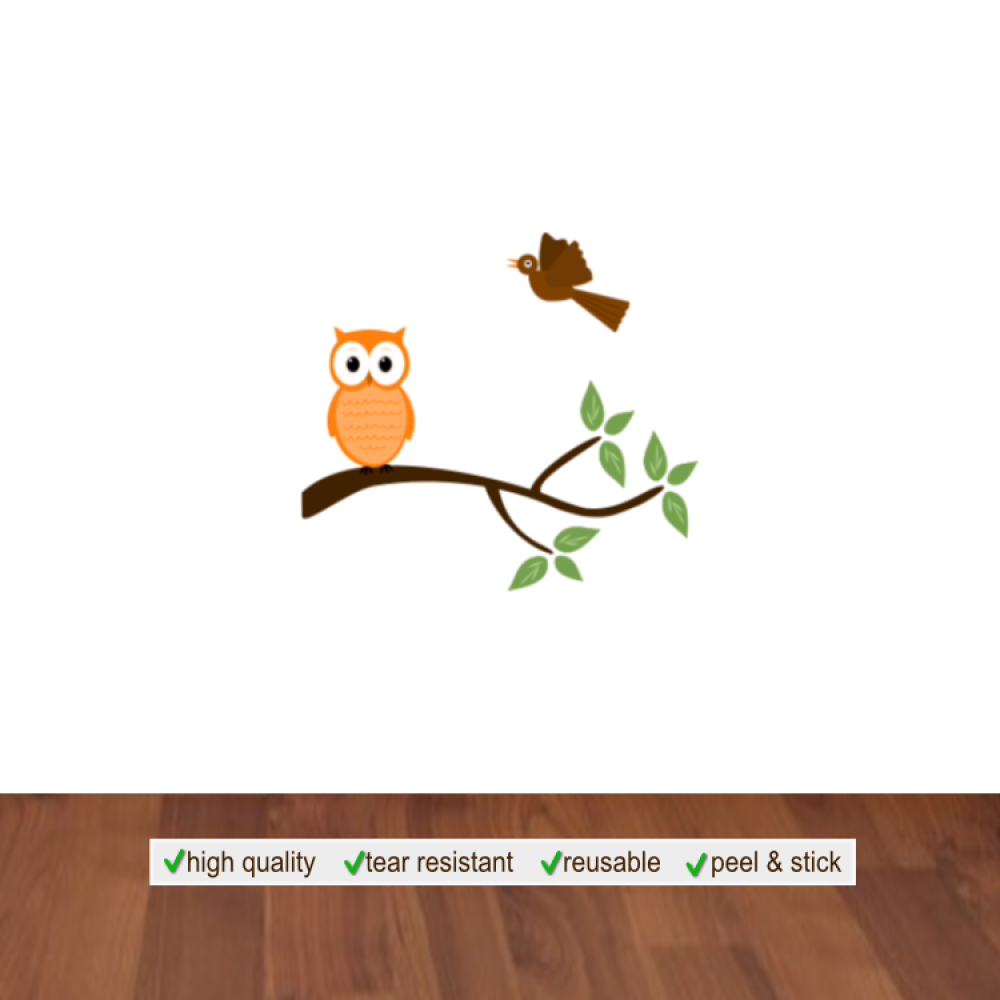 Owl on Tree Branch and Bird Wall Decal