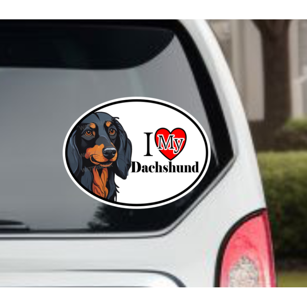 Dachshund Longhaired Black Dog Car Window Decal Sticker