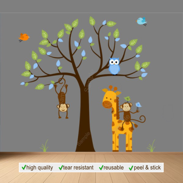 Jungle Monkeys and Giraffe Wall Decal Sticker - S25b