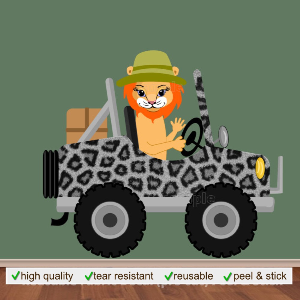 Lion Wall Decal Driving Leopard Safari Jeep