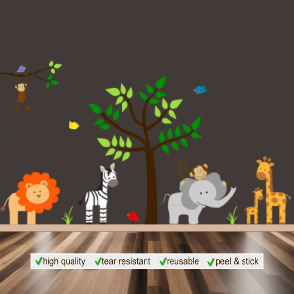 Jungle Land Zoo Animals Gray Elephant Wall Decal Sticker