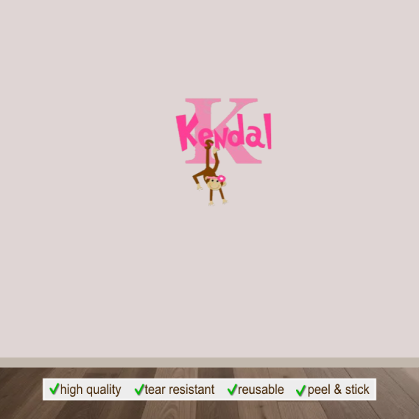 Swinging Girl Monkey Monogram Name and Initial Decal