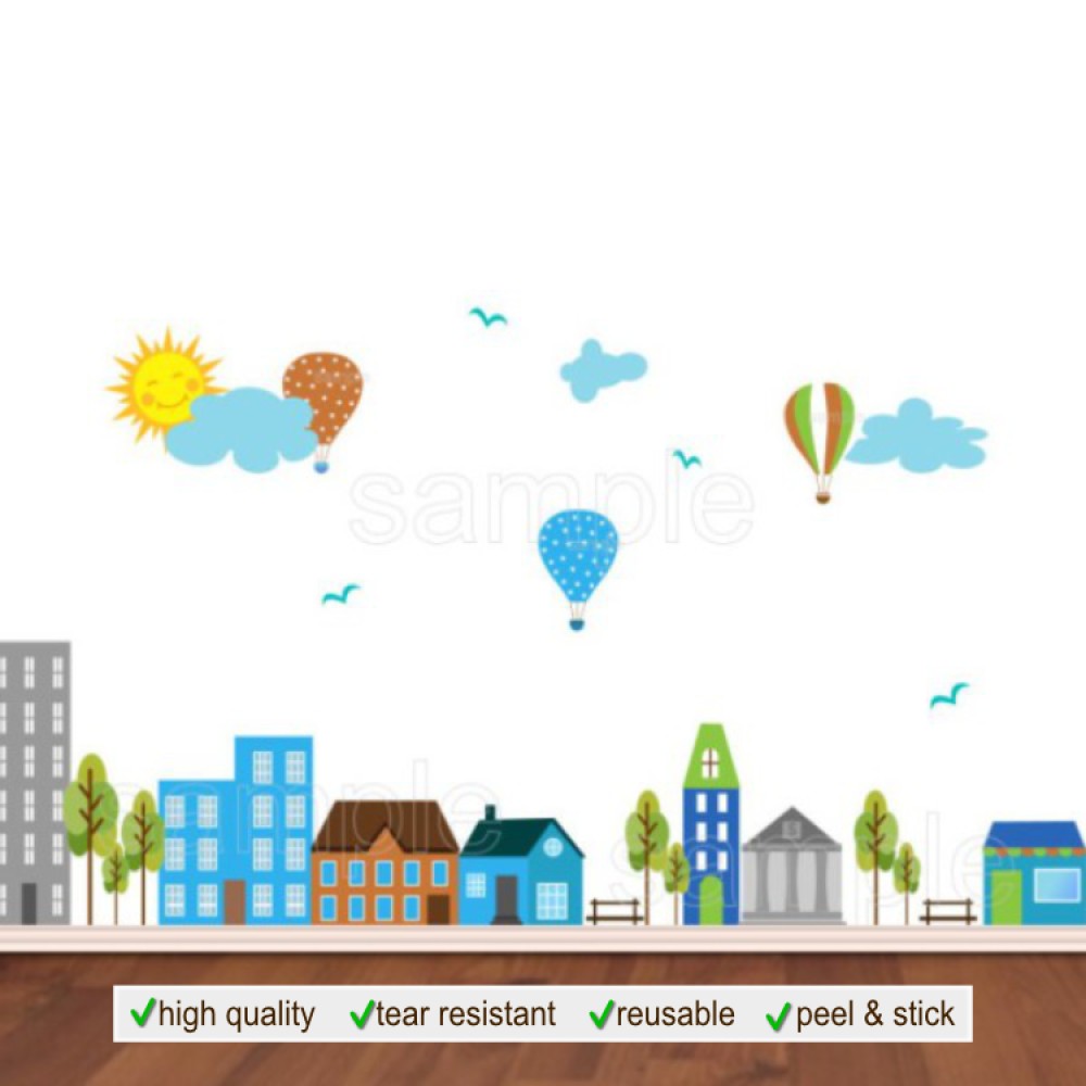 City Street Building and Hot Air Balloon Decals