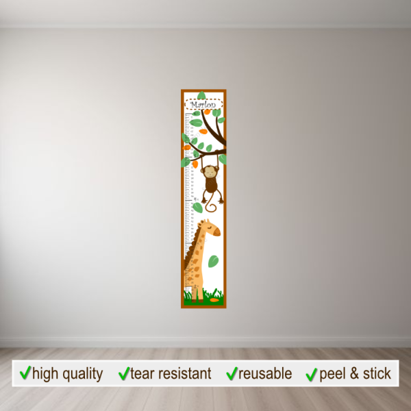 Giraffe and Boy Monkey Growth Chart Wall Decal - Reusable