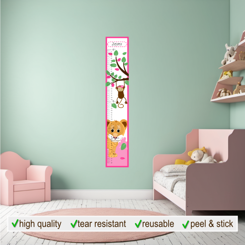 Monkey and Tiger Growth Chart Wall Decal - Reusable
